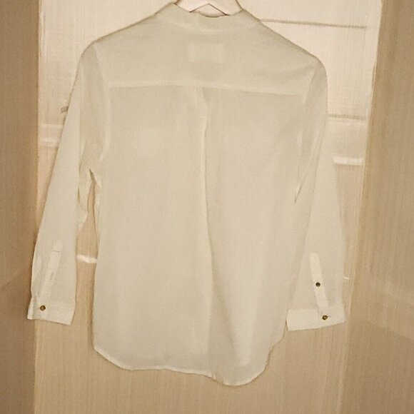 Maeve Womens Light Yellow Swiss Dot Button Down Shirt 10 - Picture 2 of 6